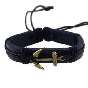 Gold Black Adjustable Anchor Wrap Leather